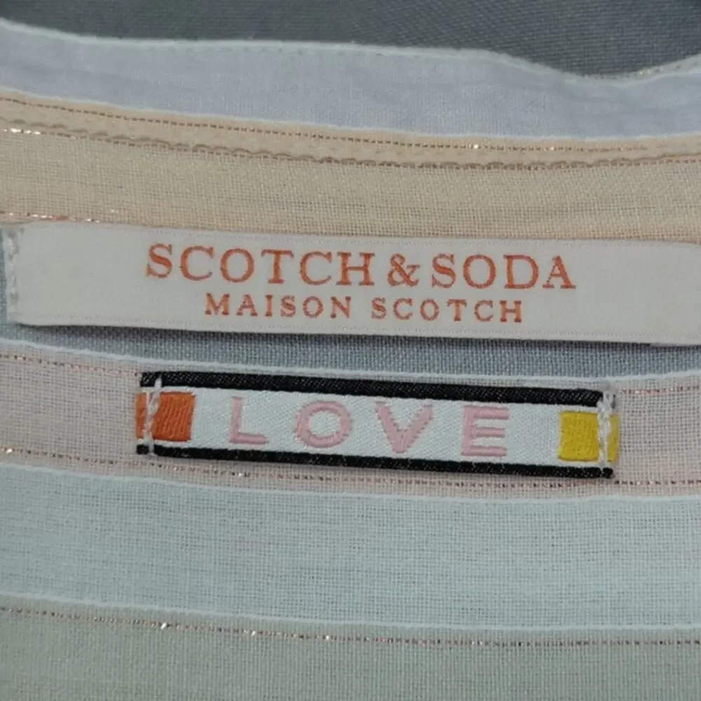 Maison Scotch White V-Neck Striped Breathable Blouse Women Size 1